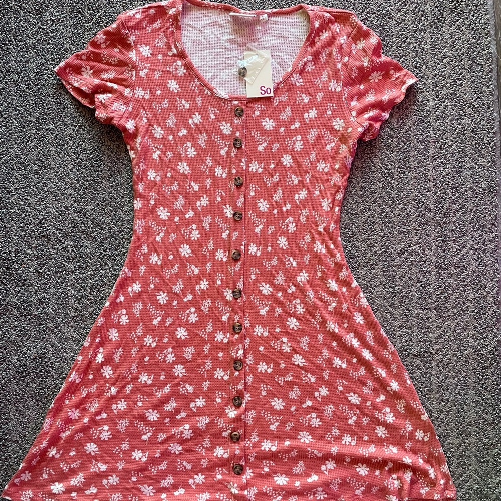 NWT - Kohls coral button down waffle tee dress - size M